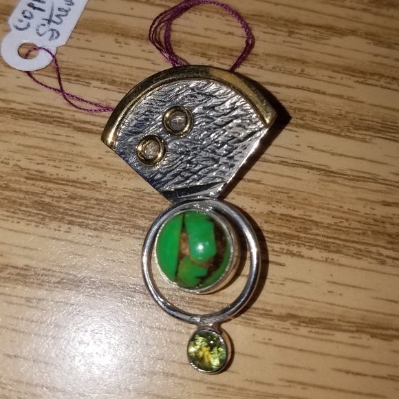 New Sterling Silver Copper streaked green turquoise pendant - Picture 5 of 6